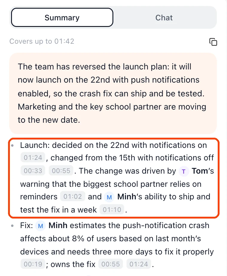 The summary after the plan changed: launch decided on the 22nd, changed from the 15th, and the reasons why
